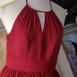 Azazie Red Ruched Halter Sundress Prom